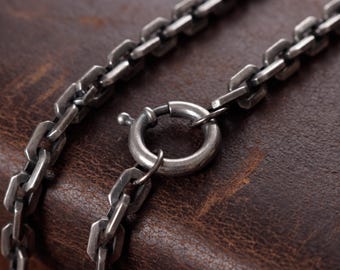 Vintage Oxidized Sterling Silver Cable Link Chain Necklace for Men & Women, Heavy Chunky Anchor Chain, Spring Ring Clasp Biker Choker