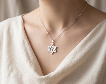 Sterling Silver Star of David Cross Necklace, Magen David Judaica Gift for Men Women