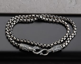 Sterling Silver Round Box Chain Necklace, Dragon Hook Clasp