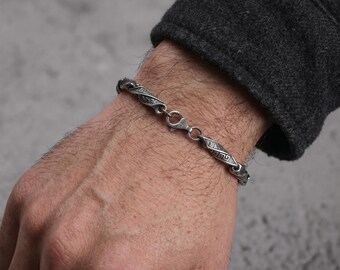 Sterling Silver Twisted Chain Bracelet, Viking Bracelet for Men