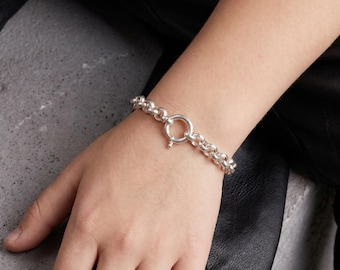 Sterling Silver Rolo Chain Bracelet for Men and Women, Chunky Belcher Link, Unisex Jewelry