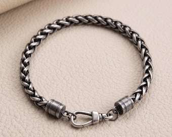 Solid Silver Wheat Chain Bracelet, Unisex Spiga Link Bracelet, Franco Link Bracelet, Heavy Minimalist Bracelet, Gift for Him Her