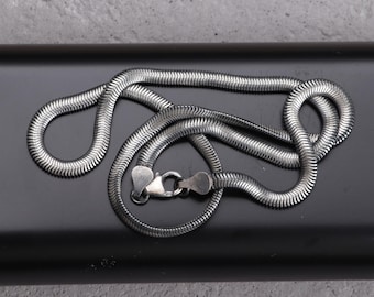 Oxidized Sterling Silver Herringbone Snake Chain Necklace