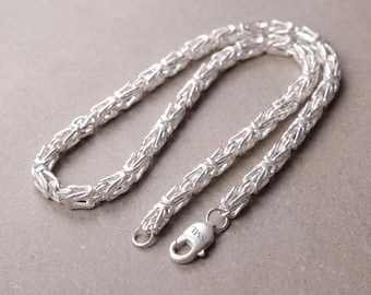 Sterling Silver Byzantine Chain Necklace, Vintage King's Chainmaille Weave, Heavy Royal Link Necklace, Engraved Clasp Gift for Men & Women