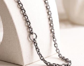 Oxidized Silver Hammered Link Chain Necklace, Hand Forged Cable Chain Bracelet, Viking Unisex Chunky Bracelet or Necklace 5.8mm