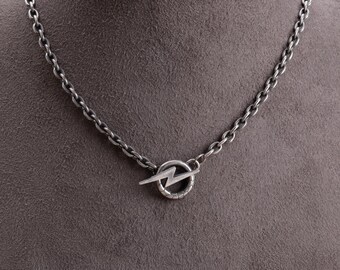 Rustic Silver Cable Chain with Lightning Toggle Clasp, Punk Gothic Jewelry, Unique Flash Charm Necklace