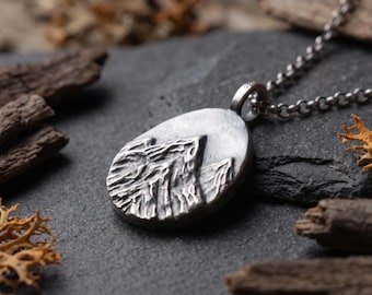 Personalized Silver Mountain Pendant Necklace, Rustic Nature Lover Amulet, Travel Necklace, Gift for Her or Him, Minimalist Everyday Gift