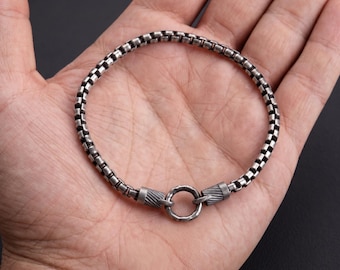 Sterling Silver Box Link Chain Bracelet, Unisex Bracelet for Him or Her, Anniversary Gift