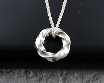 Sterling Silver Mobius Circle Necklace, Minimalist Silver Charm