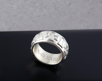Anillo de cruz de plata de ley 925 con grabado cristiano, joyería religiosa