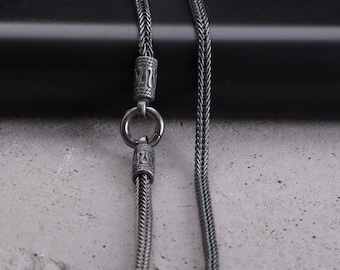 Oxidized Square Foxtail Chain Necklace 925 Sterling Silver Braided Bali Necklace