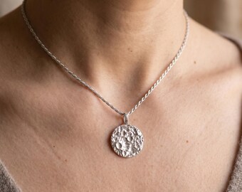 Sterling Silver Moon Necklace, Lunar Surface Crater Pendant, Astronomy Space Jewelry