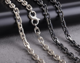 Solid 925 Sterling Silver Anchor Chain, Unisex Silver Cable Necklace, Infinity Clasp