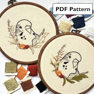 Budgie Beginner Hand Embroidery Pattern, Parakeet Budgerigar Animal Portrait, Cute DIY Bird Lover Gift for Owner, PDF (Digital Download)