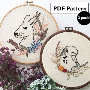 Australian Animals Beginner Hand Embroidery Pattern Pack, Floral Budgie Kangaroo Native Flowers Species, Modern PDF Digital Download