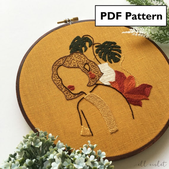 Groovy Embroidery Pattern PDF Plant Retro Modern Girl Embroidery Design  Pattern, Beginner Embroidery Hoop Art Guide, PDF Digital Download 