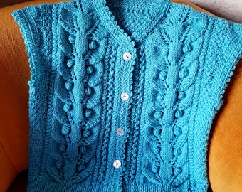 Knit women/'s sweater sleeveless Hand Knitted Women/'s Cardigan FREE SHIPPING turquoise beautiful pattern Handmade Cardigan wool