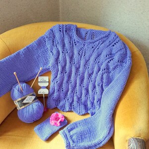Maglione da donna lavorato a mano, Custodia per telefono/occhiali in regalo, Pullover da donna lavorato a maglia, Maglione lavorato a maglia, Maglione corto, Viola, Bellissimo motivo