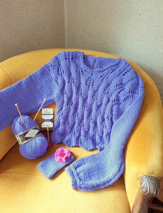Hand Knit  Purple Sweater: Women's Pullover with Gift