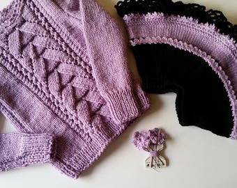 Hand Knit Girls&#39; Clothing-Knit Baby girls&#39; sweater-Knit girl skirt-Knit girl set-Pink girl set-Sweaters and skirts for girls-FREE SPIPPING