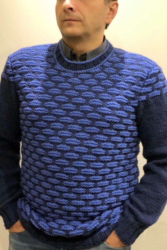 Hand Knitted Men S Sweater Knit Jumper Knit Pullover Men S Knit Sweater Knit Men Sweater Blue Wool Suitable For A Tall Man Free Shipping