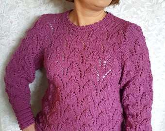 Hand Knitted Women's Sweater-Knit Women Sweater - Sweater for women -Pullover - jumper - Purple (shade of lilac orchid)-Wool - FREE SHIPPING