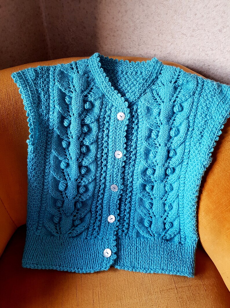 Knit women/'s sweater sleeveless Hand Knitted Women/'s Cardigan FREE SHIPPING turquoise beautiful pattern Handmade Cardigan wool