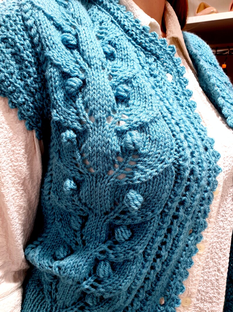 Knit women/'s sweater sleeveless Hand Knitted Women/'s Cardigan FREE SHIPPING turquoise beautiful pattern Handmade Cardigan wool