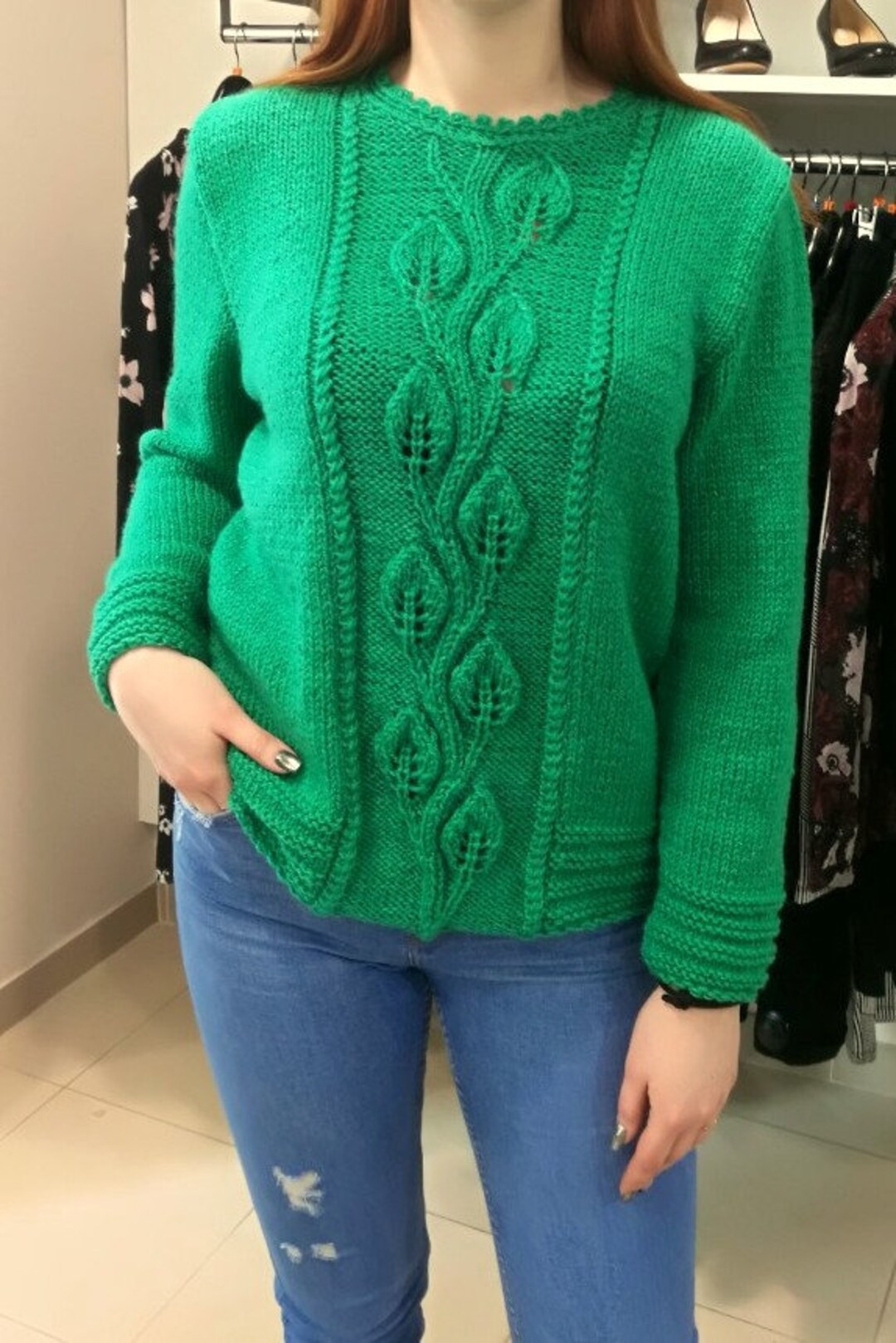 Hand Knitted Women's Sweater, Knit Women Sweater,pullover,green Wool ...