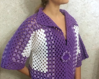 Knit women cardigan. Knit women sweater. Handmade sweater. Women&#39;s jacket. Purple sweater. Beautiful pattern. Free shipping.