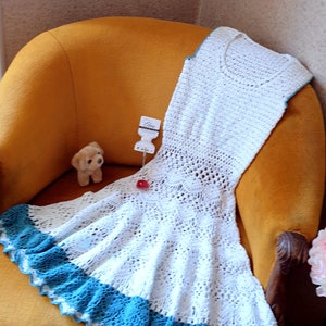 Crochet lace dress for girl, handmade girl dress, cotton croch dress, white with blue, nice pattern, FREE SHIPPING