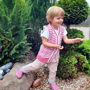 Hand Knit Baby girls&#39; Clothing-Knit baby girl sweater-Pink girls&#39; sweater-Sleeveless sweater/vest-Hand Knit Toddler Sweater-FREE SHIPPING