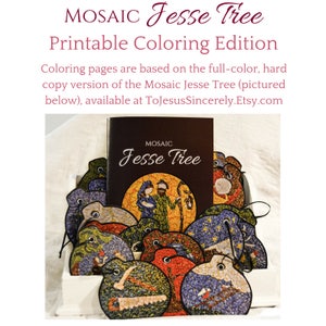 DIGITAL Coloring Pages Mosaic Jesse Tree printable ornaments with mini-reflections packet, for Advent, Catholic image 8