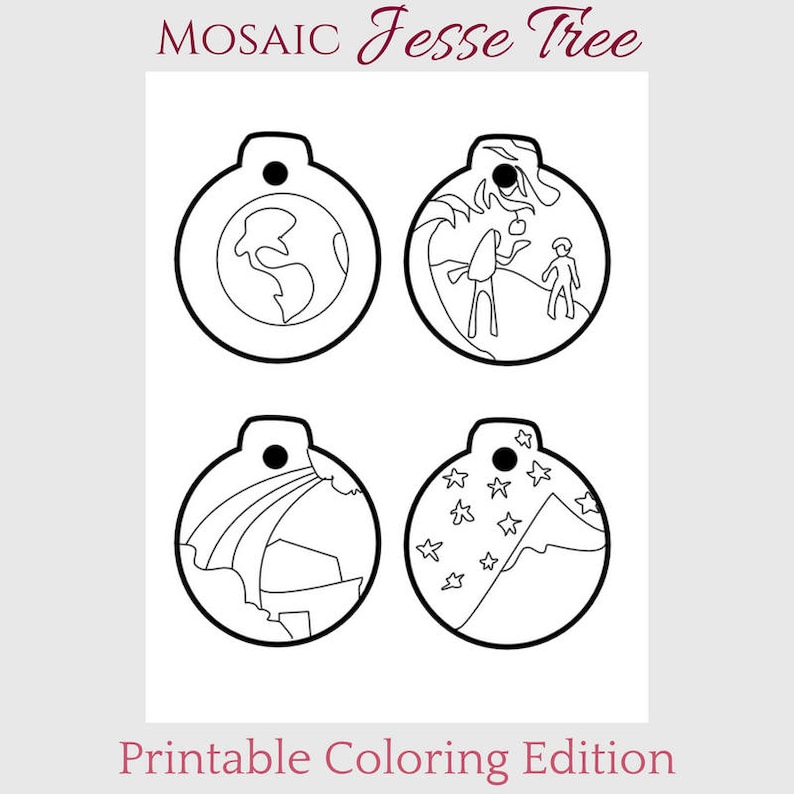 Coloring Pages Mosaic Jesse Tree printable ornaments with Etsy