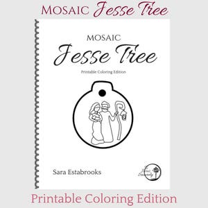 DIGITAL Coloring Pages Mosaic Jesse Tree printable ornaments with mini-reflections packet, for Advent, Catholic image 4