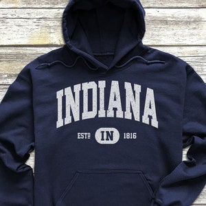 Indiana Hoodie | Indiana Sweatshirt Hooded Sweater | Retro Vintage Distressed College University Style IN Gift Shirt