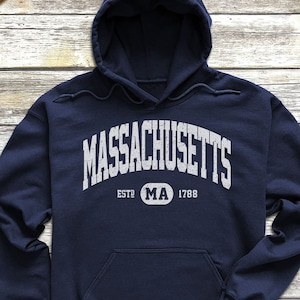Massachusetts Sweatshirt | Massachusetts Hoodie | Retro Vintage MASS Hooded Sweatshirt | Distressed Sweater College University MA Art Gift