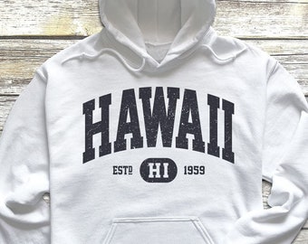 Hawaii Hoodie Hawaiian Gifts Hawaii Sweatshirt Hawaii Vacation Shirt Hawaii Beach Shirt Retro Vintage Varsity Block Letter HI Aloha Gift