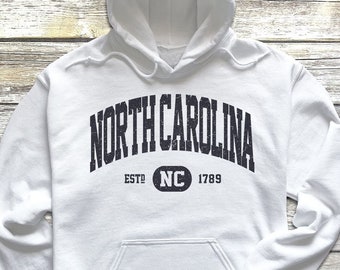 North Carolina Sweatshirt North Carolina Hoodie | Retro Vintage NC Hooded Sweatshirt | Distressed Sweater School Varsity Style NC Gifts
