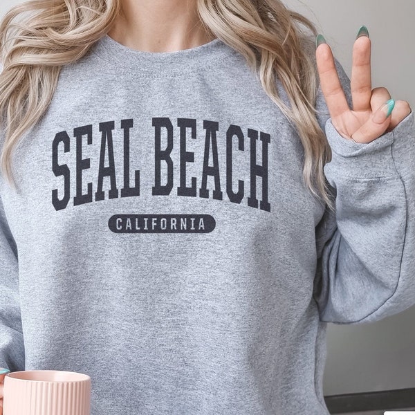 Seal Beach Sweatshirt | Soft Cozy Seal Beach California CALI Crewneck Sweater Retro Vintage College University Sweatshirt CA Surf Dorm Gifts