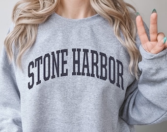 Stone Harbor Sweatshirt - Stone Harbor Shirt, Light Gray Stone Harbor New Jersey Crewneck Sweatshirt - Sport Fan NJ Gift
