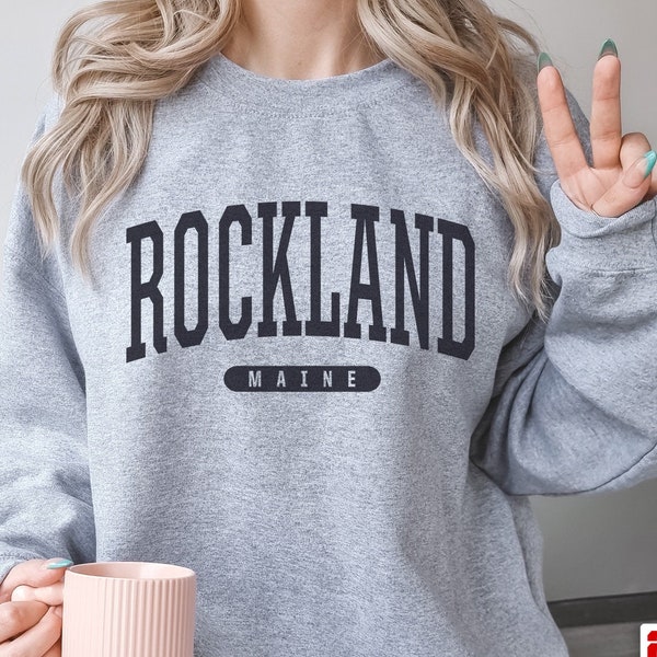 Rockland Sweatshirt | Soft Cozy Rockland Maine Crewneck Sweater Retro Vintage College University Sweatshirt ME Dorm Gifts