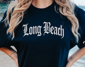 Comfort Colors Long Beach CA TShirt Vintage Oversized Tee Long Beach Shirt Top Coverup California Gifts Trendy Gothic Old English Varsity T