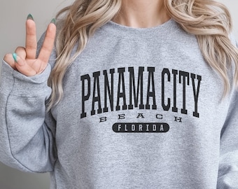 Panama City Beach Sweatshirt | Soft Cozy Panama City Beach Florida Crewneck Sweater Retro Vintage Varsity Block Sweatshirt FL Dorm Gift