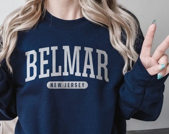 Belmar Sweatshirt | Soft Cozy Belmar New Jersey Sweatshirt Crewneck Sweater Vintage College University Souvenir Gifts NJ USA Oversized Fit