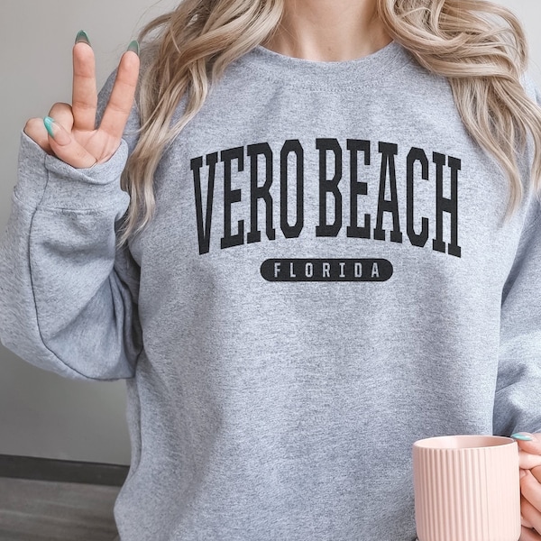 Vero Beach Sweatshirt | Soft Cozy Vero Beach Florida Crewneck Sweater Retro Vintage College University Sweatshirt FL Dorm Gifts
