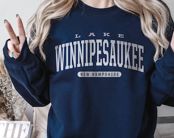 Lake Winnipesaukee Sweatshirt Soft Cozy Winnipesaukee NH Crewneck Sweater Retro Vintage College University Sweatshirt NH Dorm Gift Merch