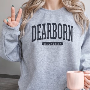 Dearborn Sweatshirt | Soft Cozy Dearborn Michigan Sweatshirt Crewneck Sweater Vintage College University Souvenir Gifts MI USA Oversized Fit