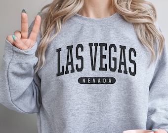 Las Vegas Sweatshirt | Soft Cozy Las Vegas Nevada Sweatshirt Crewneck Sweater Vintage Varsity Block Letter Unisex Souvenir Gifts NV USA