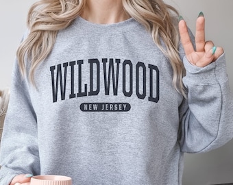 Wildwood Sweatshirt | Soft Cozy Wildwood New Jersey Sweatshirt Crewneck Sweater Vintage Varsity Block Letter Unisex Souvenir Gifts NJ USA